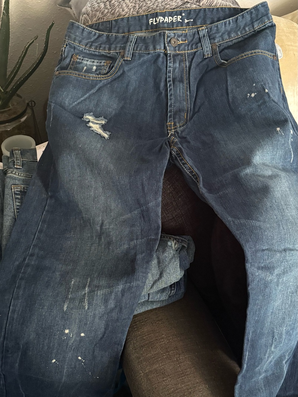 Flypaper Men’s Relaxed Dark Blue Distressed Jeans